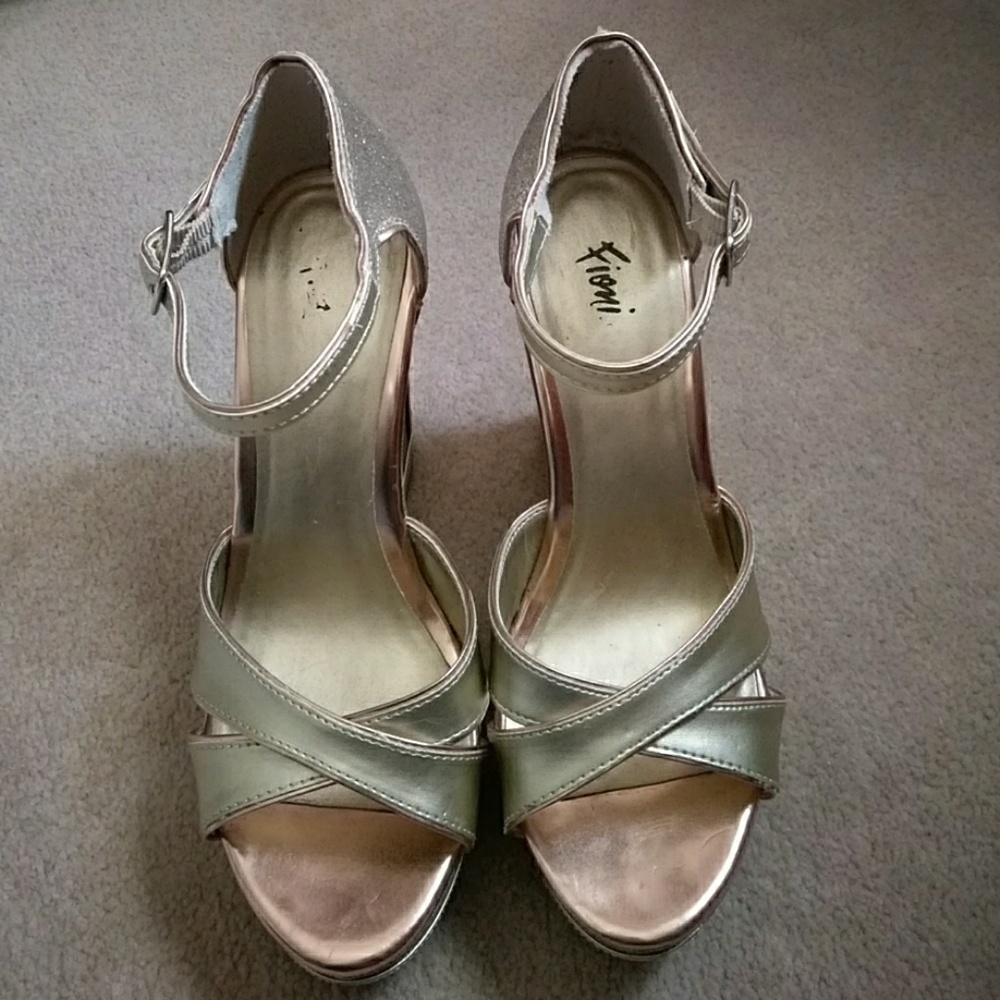 Gold & bronze glittery high heel/wedges